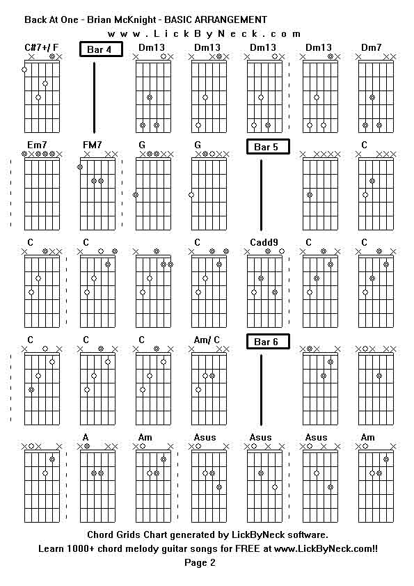 Chord Grids Chart of chord melody fingerstyle guitar song-Back At One - Brian McKnight - BASIC ARRANGEMENT,generated by LickByNeck software.